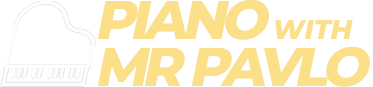 Logo for "Piano Lessons with Mr. Pavlo" in Houston, TX, featuring a piano graphic and stylized text.